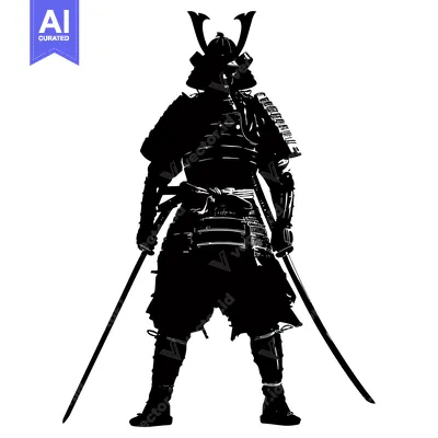 Popular premium asset: Silhouette of a Samurai Warrior in Full Armor with Two Swords