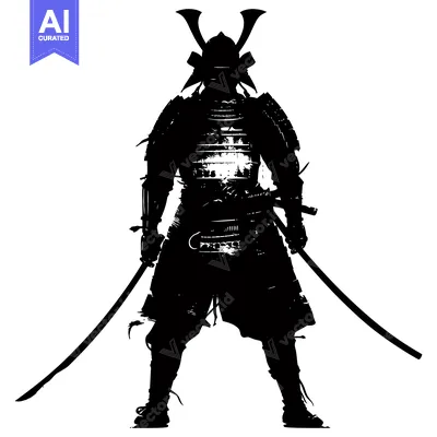 Aset premium populer: Silhouette of a Samurai Warrior in Full Armor with Two Swords