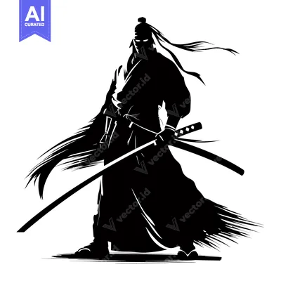 Aset desain premium: Silhouette of a Samurai Warrior with a Katana Sword