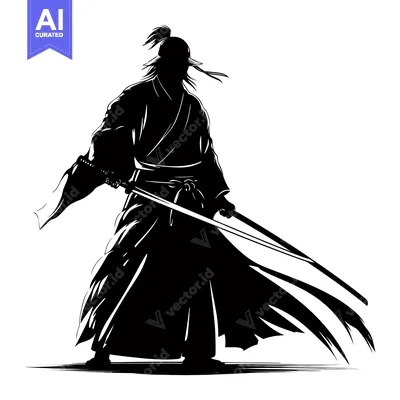 Aset desain premium: Silhouette of a Samurai Holding Two Swords