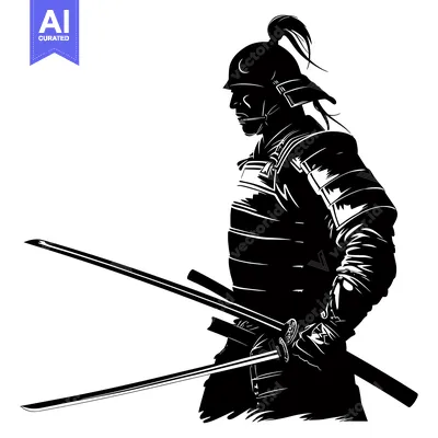 Aset premium populer: Silhouette of a Samurai Warrior Holding Two Swords
