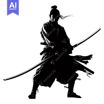 Aset premium populer: Silhouette of a Samurai Warrior Holding a Katana