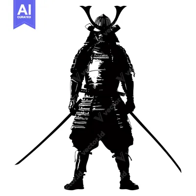 Premium design asset: A Samurai Warrior in Full Armor Holding Two Swords