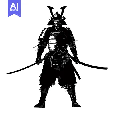 Popular premium asset: Silhouette of a Samurai Warrior in Full Armor Holding Two Swords