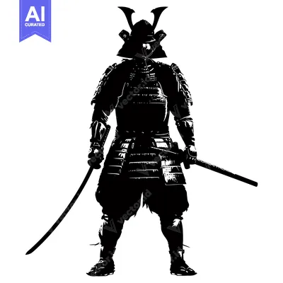 Aset premium populer: A Silhouette of a Samurai Warrior in Full Armor with a Katana