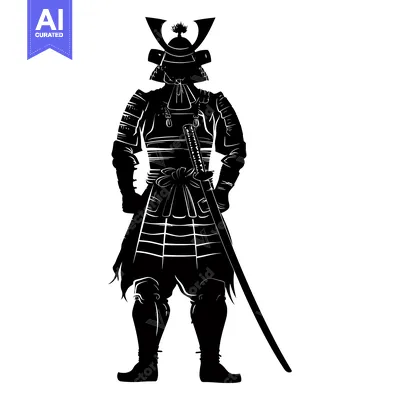 Aset desain premium: Silhouette of a Samurai Warrior in Full Armor