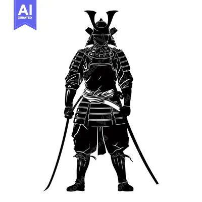 Aset desain premium: A Silhouetted Samurai Warrior in Full Armor