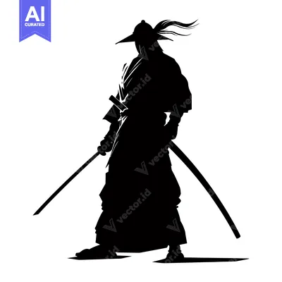 Premium design asset: Silhouette of a Japanese Samurai Warrior with a Sword