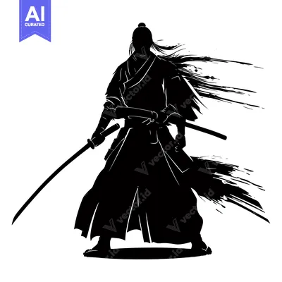 Aset premium populer: Silhouette of a Samurai Warrior Holding a Sword