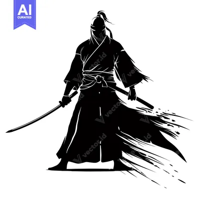 Premium design asset: A Black and White Silhouette of a Samurai Holding a Katana