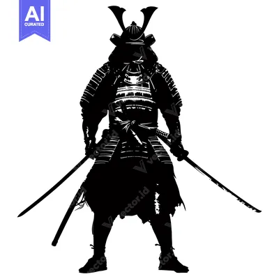 Premium design asset: Silhouetted Samurai Warrior with Swords
