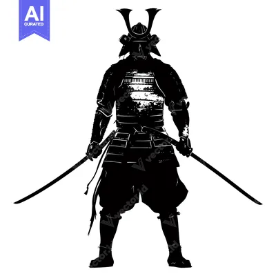 Aset premium populer: Silhouette of a Samurai Warrior with Two Swords