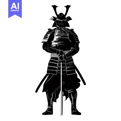 Aset desain premium: Silhouette of a Samurai Warrior with a Katana Sword
