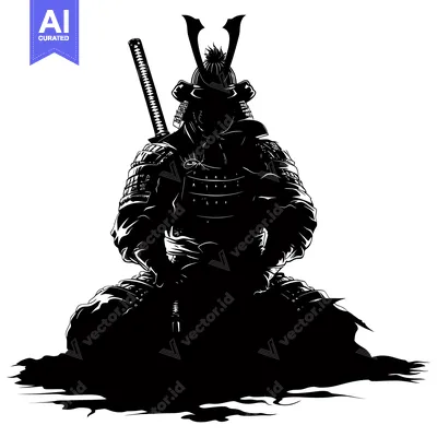 Popular premium asset: A Silhouetted Samurai Warrior in Full Armor Sitting With His Sword