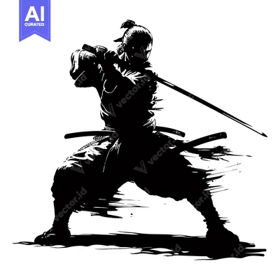 Aset premium populer: Silhouette of a Samurai Warrior Holding a Katana Sword