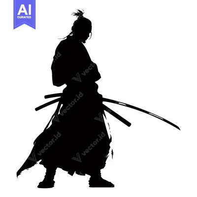 Aset premium populer: Silhouette of a Samurai Warrior Holding a Sword