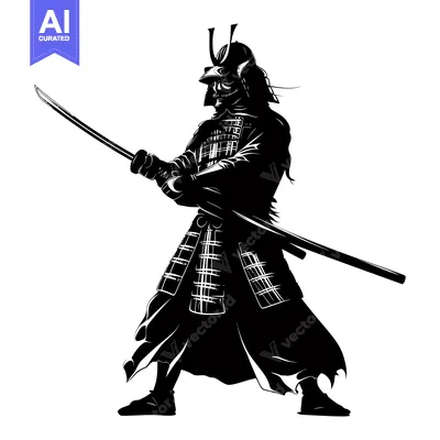 Aset premium populer: Silhouetted Samurai Warrior Holding a Katana Sword