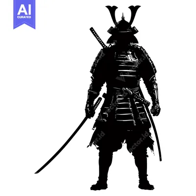 A Silhouette of a Japanese Samurai Warrior in Full Armor