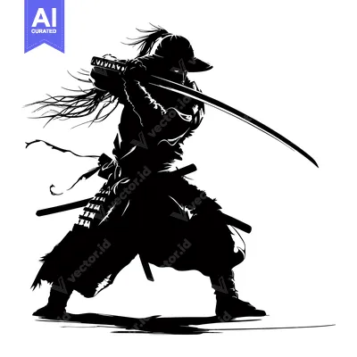 Aset desain premium: Silhouette of a Samurai Warrior Holding a Sword