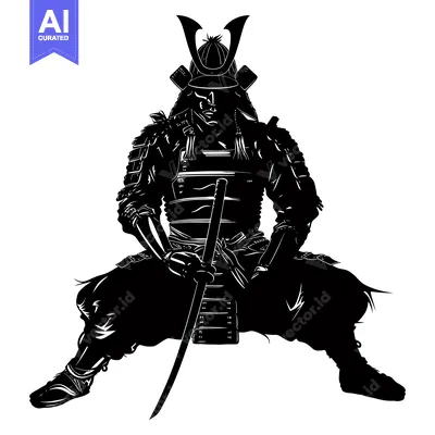 Premium design asset: Silhouetted Samurai Warrior Holding a Sword