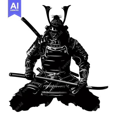 Aset premium populer: Black and White Silhouette of a Samurai Warrior in Full Armor Holding