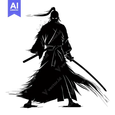 Aset desain premium: Silhouette of a Japanese Samurai Warrior with a Sword