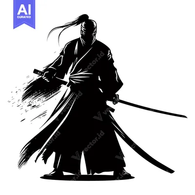 Premium design asset: A Silhouette of a Samurai Warrior Holding a Katana Sword