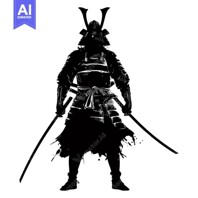 Aset premium populer: Silhouette of a Samurai Warrior Holding Two Swords