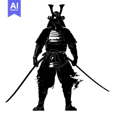 Premium design asset: Silhouette of a Samurai Warrior in Full Armor Holding Two Swords