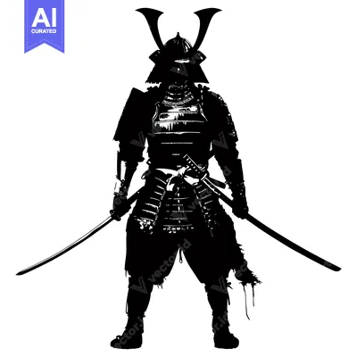 Aset desain premium: A Silhouette of a Japanese Samurai Warrior Holding Two Swords