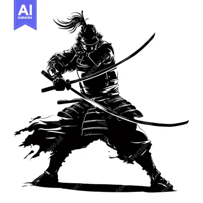 Premium design asset: Silhouette of a Samurai Warrior in Combat with Two Swords