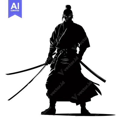 Aset premium populer: Silhouette of a Samurai Warrior Holding Two Swords