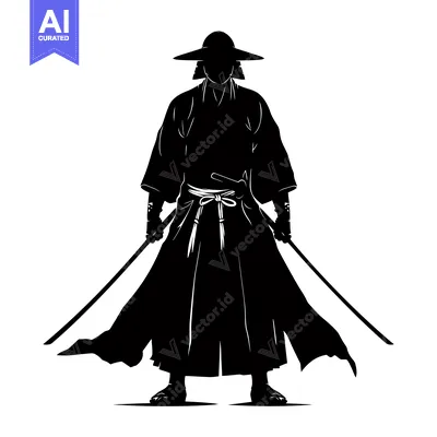 Premium design asset: Silhouette of a Samurai Warrior with Two Swords