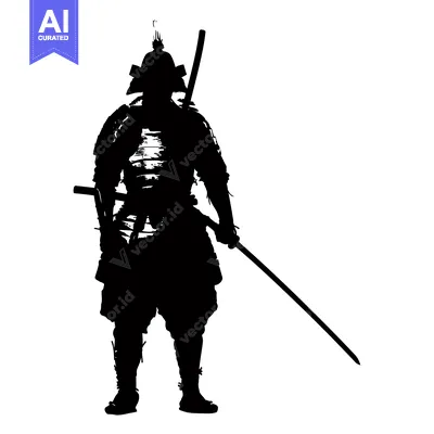 Aset premium populer: Silhouette of a Samurai Warrior Holding a Katana Sword