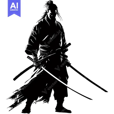 Popular premium asset: A Silhouette of a Samurai Holding Two Swords