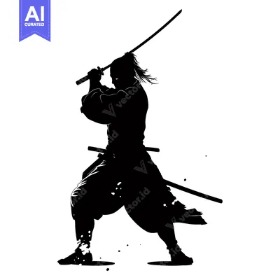 Aset premium populer: Silhouette of a Samurai Warrior with a Katana Sword
