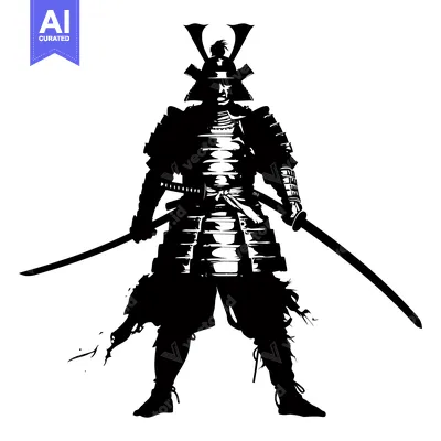 Aset premium populer: Silhouette of a Samurai Warrior in Full Armor Holding a Sword