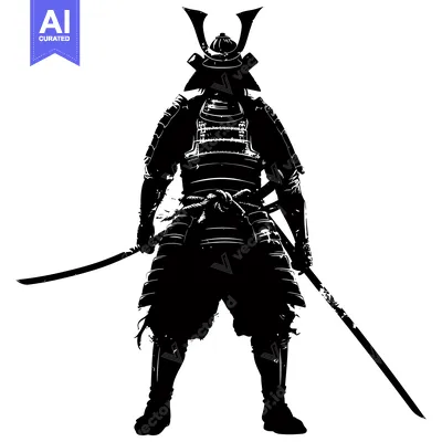 Silhouette of a Japanese Samurai Warrior with Two Swords