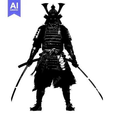 Popular premium asset: Black and White Silhouette of a Samurai Warrior with Two Swords