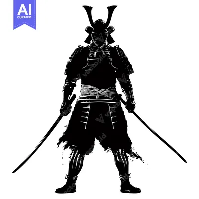 Aset premium populer: Silhouetted Samurai Warrior Holding Two Swords
