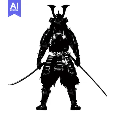 Popular premium asset: Silhouette of a Japanese Samurai Warrior in Full Armor Holding Two Swo
