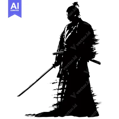 Aset desain premium: Silhouette of a Japanese Samurai with a Sword