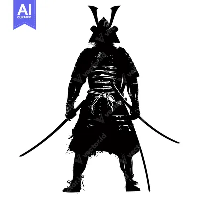 Aset desain premium: Silhouette of a Samurai Warrior with Two Swords