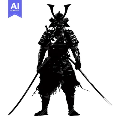 Aset premium populer: Silhouette of a Japanese Samurai Warrior with Swords