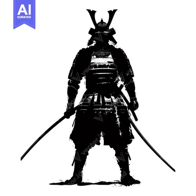 Aset desain premium: Silhouette of a Samurai Warrior in Full Armor Holding a Katana