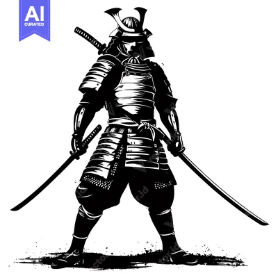 Aset premium populer: Black and White Illustration of a Samurai Warrior