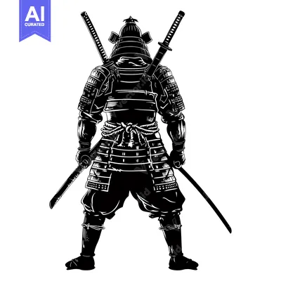 Aset premium populer: Black and White Silhouette of a Samurai Warrior with Swords