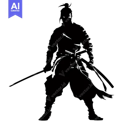 Aset desain premium: Silhouette of a Samurai Warrior with a Katana Sword