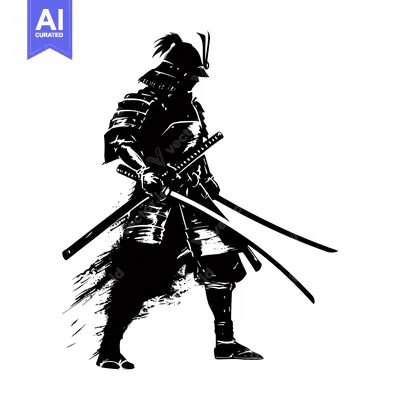 Aset premium populer: A Silhouetted Samurai Warrior Holding a Sword