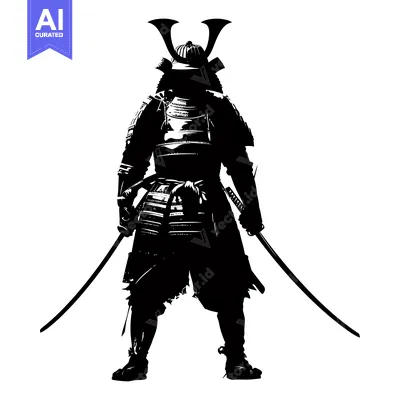 Aset premium populer: A Black and White Silhouette of a Japanese Samurai Warrior
